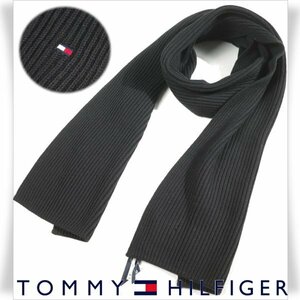 新品1円～★TOMMY HILFIGER トミー ヒルフィガー ユニセックス カシミヤ混 フラッグロゴ リブニットマフラー ロング ストール ◆6066◆