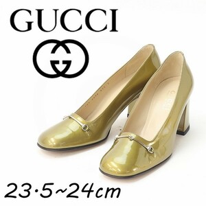 ◆GUCCI グッチ エナメル ホースビット チャンキーヒール パンプス 37 12