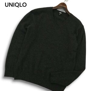 UNIQLO ユニクロ 秋冬 高級 カシミヤ100%★ Vネック ニット セーター Sz.M　メンズ ダークグレー　A4T12535_B#K