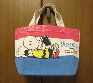 *新品*SNOOPY*ミニトートバッグ*マチ付コットン*PEANUTS*Reading*スヌーピー*