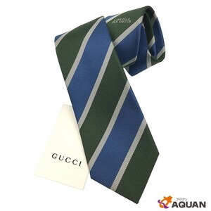 セール GUCCI グッチ ネクタイ ストライプ シルク100％ ネイビー×グリーン メンズ 服飾小物 未使用 新品 aq2706