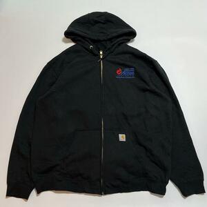 carhartt カーハート ジップアップパーカー フーディー 2XL 黒 ブラック 企業刺繍 ワンポイント 古着 ビッグサイズ HTK5243