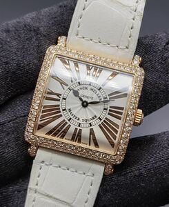 中古美品 箱あり フランクミュラー FRANCK MULLER 6002LQZD マスタースクエア K18 750 ダイヤベゼル クォーツ レディース 腕時計