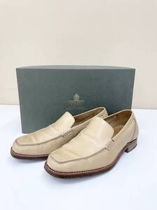 【美品】レア 英国製 クロケット&ジョーンズ CROCKETT&JONES ローファードライビングシューズ 5.5E 24.5cm相応 ベージュ edwardgreen 