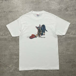 90s ジャーマン シェパード 犬 アニマル ハート Tシャツ サイズ M