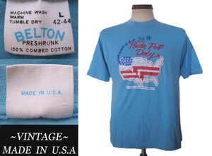 70s ビンテージ BELTON ベルトン Powder Puf Derby プリント TシャツUSA アメリカ製 VINTAGE マッコイズ champion ウエアハウス model 