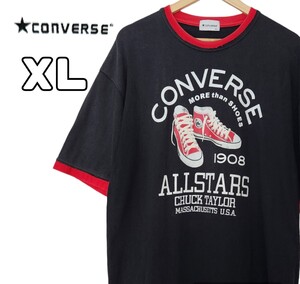 90s CONVERSE コンバース リンガーTシャツ スニーカー ビッグプリント ブラック 古着 XL