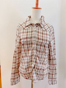 【573】H＆M/長袖シャツ/チェックシャツ/ホワイト白×ブラウン茶/EUR40