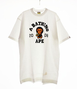 アベイシングエイプ A BATHING APE BABY MILO 2008 11 Tee L マイロ プリント カレッジ ロゴ カレンダー バナナ ホワイト 白【ブランド古着