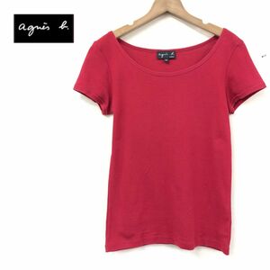 G2762-J◆日本製 agnes b. アニエスベー 半袖Tシャツ◆レッド 赤 カットソー トップス プルオーバー 春夏 レディース サイズTイ 綿100%