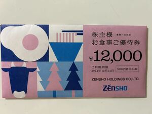 ◆匿名配送◆ゼンショー 株主優待券 (12000円分) 有効期限：2024年12月31日まで 