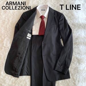 高級モデル T LINE アルマーニコレツィオーニ ARMANI COLLEZIONI ティーライン スーツ セットアップ 2B ブラック ストライプ ウール 羊毛