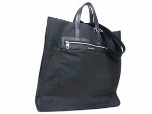 1円 ■美品■ Calvin Klein カルバンクライン ナイロン×レザー トートバッグ ハンドバッグ ショルダー 肩掛け メンズ ブラック系 AZ4713