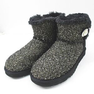 アグ オーストラリア UGG australia MINI BAILEY BUTTON FANCY ツイードショートブーツ 1009293 23.0cm ブラック 黒系 レディース