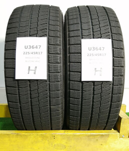 225/45R17 91Q Bridgestone BLIZZAK VRX2 中古 スタッドレスタイヤ 2本セット ※本州送料無料 225/45/17 ブリヂストン U3647.H