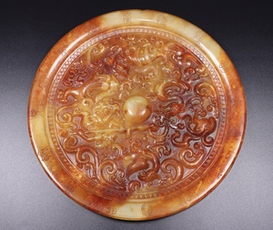  ▽鴻▽漢・和田玉・高古玉彫・獣紋玉鏡 時代物 中国古美術 骨董品
