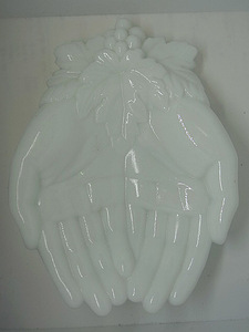 ビンテージ アンティーク ハンド 手 デザイン 乳白色 ミルク ガラス 石鹸 ソープ トレイ インテリア ディスプレイ オブジェ 台 ホワイト 珍