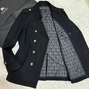 【極美品Lサイズ!!!】BURBERRY BLACK LABEL バーバリーブラックレーベル ナポレオン ピーコート メタルボタン ホースロゴ 黒 ノバチェック