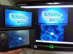 ゲーム実況 3DSLL 『キャプチャー機能付き』ブルー×ブラック本体 偽トロ 本体 PCとの接続用ケーブル ★保証有★