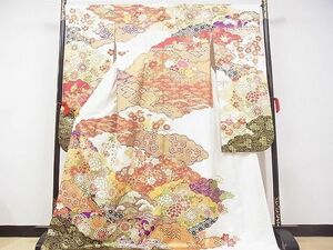 平和屋-こころ店■豪華振袖　刺繍　花車文　金彩　正絹　逸品　AAAF5316Ata