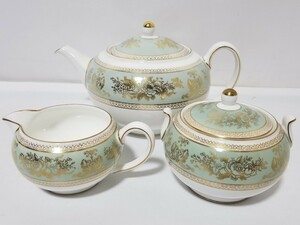 未使用保管品 WEDGWOOD コロンビア セージグリーン ティーポット シュガーポット クリーマー