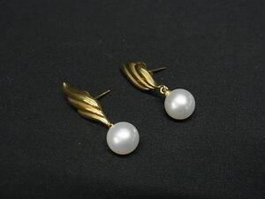 1円 ■美品■ MIKIMOTO ミキモト 本真珠 アコヤ真珠 パール 約8mm K18 18金 ピアス アクセサリー ゴールド系 FI7649