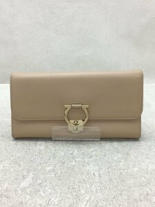 Salvatore Ferragamo◆長財布/レザー/BEG/無地/レディース//