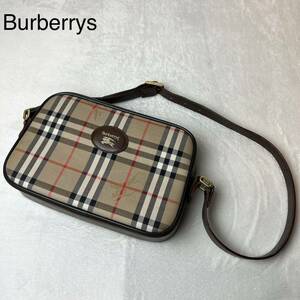 美品 Burberrys バーバリーズ ノバチェック ホースロゴ レザー ショルダーバッグ