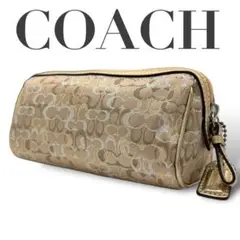 美品 3755 COACH コーチ ポーチ キャンバス シグネチャー ベージュ