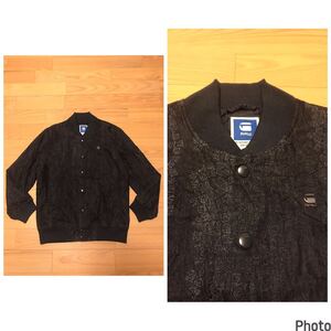 良品☆G-STAR RAW／ジースター SPORTS L 織り総柄入！薄手デニム生地・MA-1スタジャン型 ブルゾン ロゴプレート付!&スナップ釦 インディゴ