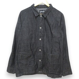 美品 Schott ショット DENIM COVER ALL デニム カバーオール ラグランスリーブ デニムシャツジャケット L ブラック系