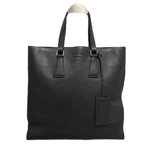 【1円〜】美品 PRADA プラダ エンボスロゴ オールレザー トートバッグ ハンドバッグ ビジネスバッグ 黒 ブラック A4収納可 大容量 通勤通学