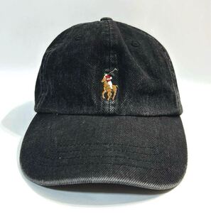 ブラックデニム POLO RALPH LAUREN デニム キャップ ポニー 刺繍ロゴ 黒 BLACK ポロ ラルフローレン / 後染め サルファ 帽子 CAP 90s 00s