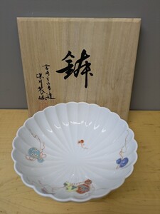 宮内庁御用達 菊割鉢 花ひょうたん 和食器 保管品 深川製磁 白磁 深皿 鉢 幅約20cm 高さ約7cm