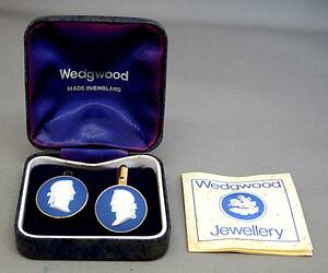 EU-0061■Wedgewood ウエッジウッド カフス ジャスパー 男性横顔 ケース付き 中古