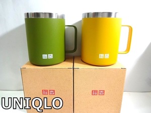 X4F025◆新品未使用◆ ユニクロ UNIQLO 感謝祭 保温保冷 ステンレスマグカップ イエロー&グリーン ノベルティ 非売品 レア 2個セット