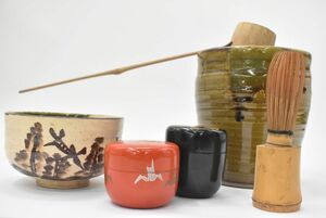 (806M 0521S8) １円～ 茶道具セット 御茶碗 柄杓 茶筅 など 陶器製 和風 和食器 茶道 アンティーク レトロ