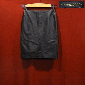 DONNAKARAN ダナキャラン DKNY 羊革 ラムレザー シープスキン レザー スカート 黒 9 / S