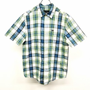 ハーレー HURLEY シャツ チェック 半袖 ショートスリーブ 胸ポケット 綿×ポリ S ブルー×グリーン×オフホワイト 青×緑×白系 メンズ