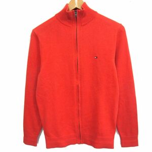 ☆TOMMY HILFIGER トミーヒルフィガー ニット ジップジャケット コットンニット メンズ レッド 1円スタート