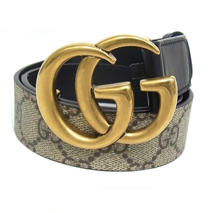 グッチ GUCCI ベルト レディース GGスプリームキャンバス レザー GG柄 ブラック/ベージュ 62583 ゴールド金具【中古】【程度A-】【良品】