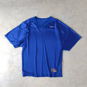 YHqpw/XLサイズ/NIKE ナイキ メッシュ ワンポイント刺繍 ゲームシャツ 青(ブルー)系 USED 古着 Vネック スポーツブランド スウォッシュ