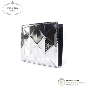 プラダ （PRADA） コインポケット付 ブラッシュドレザー トライアングルロゴ 二つ折り 財布 2MO738 ARGENTO （未使用品）中古