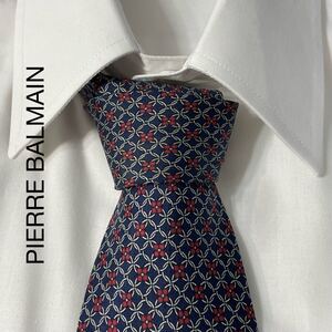 PIERRE BALMAIN ピエールバルマン パターン柄 デザイン シルク ネクタイ イタリア製 ネイビー ワイン ホワイト TG341