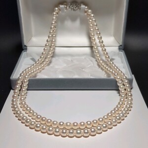 【大粒2連ロング】106g アコヤ真珠 7.5-8.0mm 72cm ホワイト ネックレス 本真珠 アクセサリー SILVER pearl あこや パール