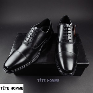 新品★TETE HOMME/テットオム/英国調クラシックデザインカウレザー内羽根ストレートチップドレスシューズ5301/001黒/25ｃｍ