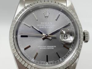 【24年6月OH済 新品仕上済み】 ロレックス ROLEX デイトジャスト DATEJUST 16220 X番 グレー文字盤 シルバー メンズ 腕時計 自動巻