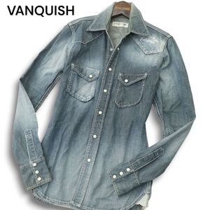 VANQUISH ヴァンキッシュ 通年★ デニム ウエスタン シャツ 長袖 ヴィンテージ加工 スナップボタン 色落ち加工 Sz.S メンズ　A4T11452_A#C