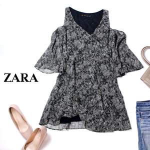 ☆☆ 美品 ザラ ベーシック ZARA BASIC ☆☆綺麗め カットショルダー カシュクール シフォン チュニック XS 春 夏 21C07