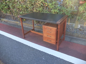 Japan Vintage「Leather top Teak Desk」ビンテージ 片袖机 チーク材 レザー張り ミッドセンチュリー モダン民藝 アンティーク 昭和レトロ